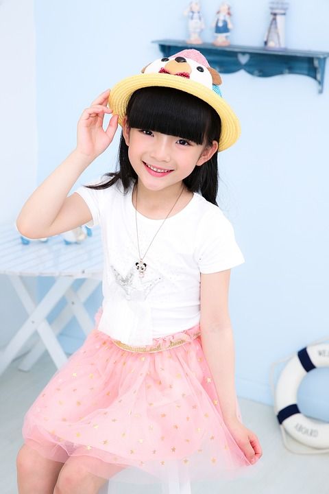 儿童 女孩 肖像 写真 帽子 投标 亚洲 裙子 写真 写真
