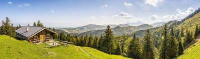 高山 山 舱 景观 小屋 自然 森林 巴伐利亚 首脑 全景