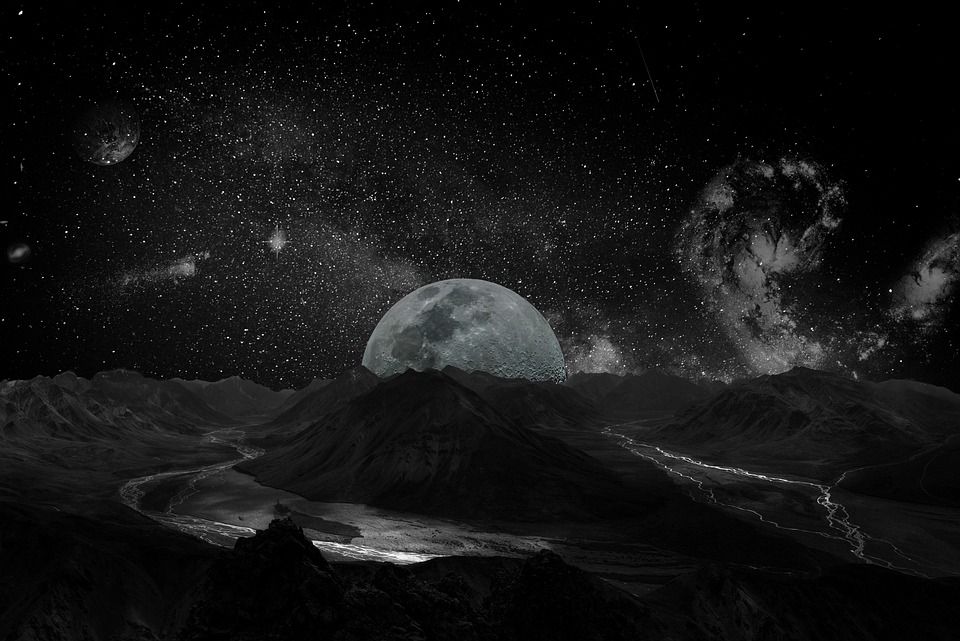月亮, 宇宙, 空间, 银河, 星系, 行星, 星星, 地球, 梦幻的世界