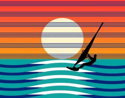 大自然壁纸 自然壁纸 波浪 风帆冲浪者 高清壁纸 太阳 数码插画