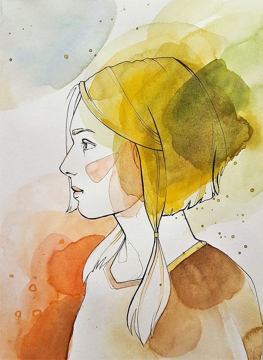女士 绘画 水彩 纸 艺术 外形 画画 肖像 女士 绘画