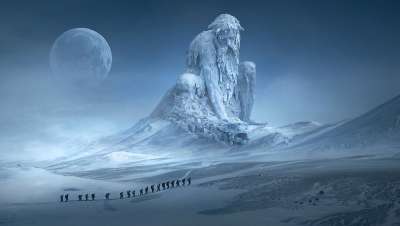幻想 雕塑 纪念碑 巨人 魔术 神秘 超现实的 冬天 景观