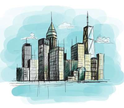 草图 城市 天际线 结构 摩天大楼 城市景观 建筑物 现代的
