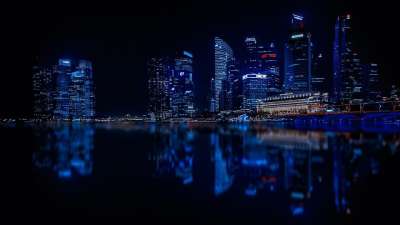 新加坡 摩天大楼 城市 现代城市 结构 反射 水 夜晚 黑市