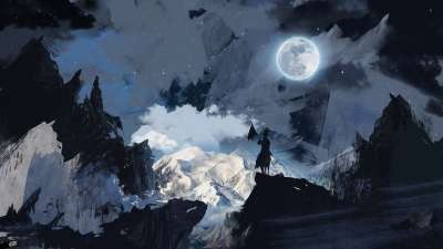 绘画 骑士 油画 月亮 满月 幻想 山 画画 艺术 轮廓