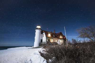 灯塔 房子 雪 信标 星星 星空 星夜 繁星点点 霍斯特 雪景