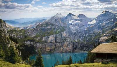 山 湖 树木 森林 反射 山脉 湖为本 Bergsee 景观