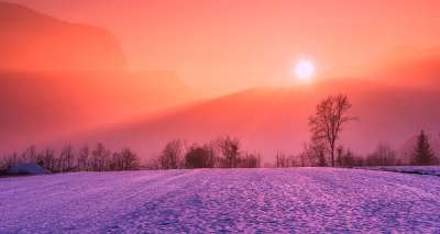 冬天 雪 日出 日落 颜色 丰富多彩的 美丽的 草地 原野