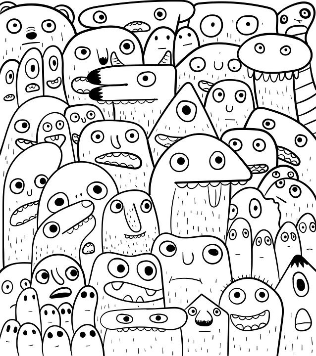 涂鸦 怪物 生物 手绘 人物 团体 卡通片 可爱的 漫画