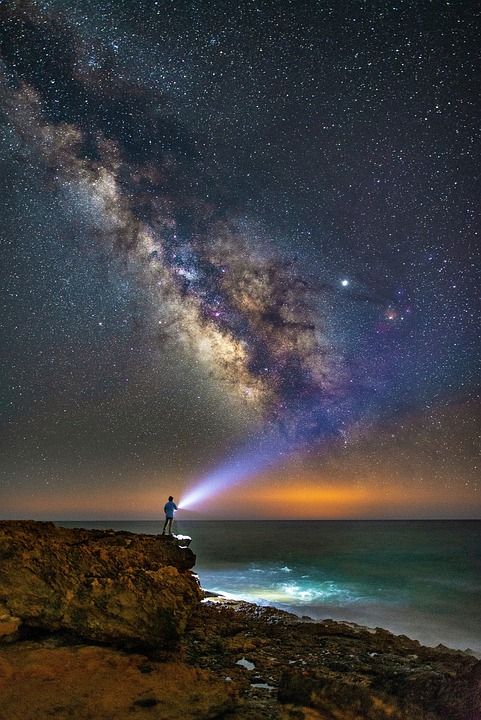银河 人类 星空 星星 夜空 海岸 气氛 大气 天空 神秘