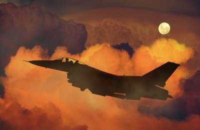 飞机 喷射 战斗机 F 16 夜空 月亮 云 军队 战争 航班