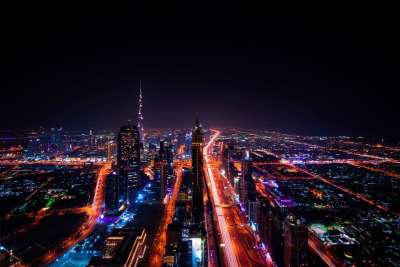 迪拜 摩天大楼 城市的灯光 天际线 鸟瞰图 城市景观 夜间摄影