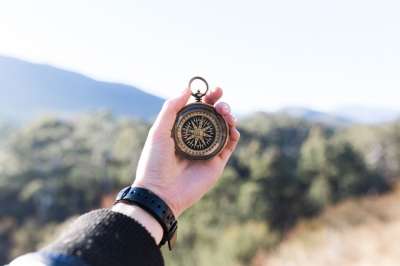 罗盘 手 保持 户外 冒险 旅行 导航 方向 北 标题 南
