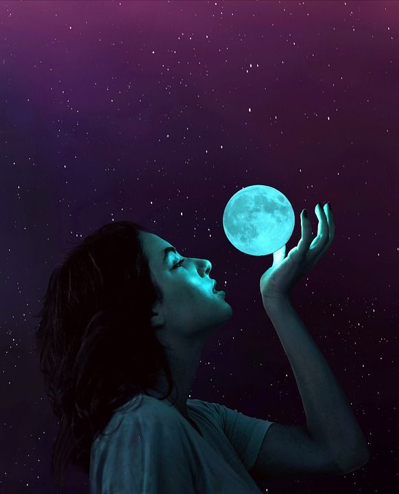 女孩 月亮 照片处理 星空 星系 姿势 女士 女性 星星 夜空