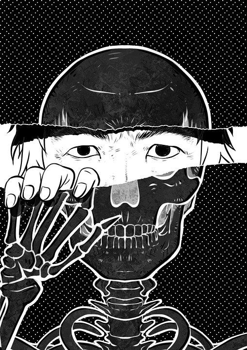 想象力 创造力 插画师 绘画 黑和白 颅骨 注视 眼睛 洞穴