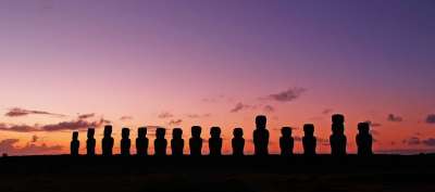 复活岛 雕像 剪影 古老的 智利 Rapa Nui 摩艾 日落