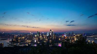 天际线 城市 市容 鸟瞰 摩天大楼 晚上 户外 日落 建筑