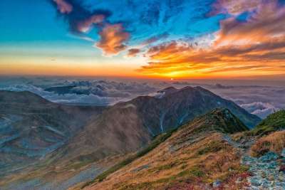 日落 山 北部阿尔卑斯山 天空 山 山 山 山 山