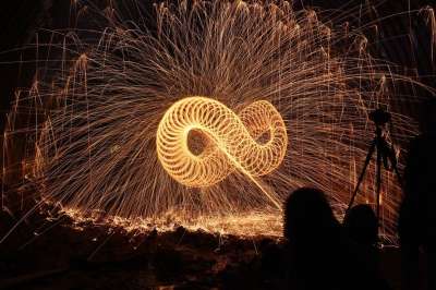 钢丝绒 火 无限的 旋火 光 影响 火花 设计 抽象 黑暗的