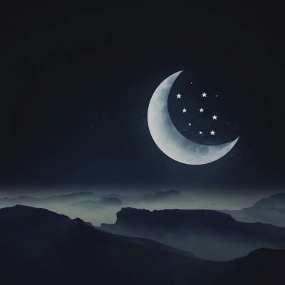 月亮 星星 夜晚 梦 景观 山 黑暗的 童话故事 覆盖 新月