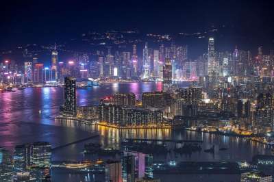 摩天大楼 建筑物 港口 天际线 夜景 夜晚 城市 维多利亚港