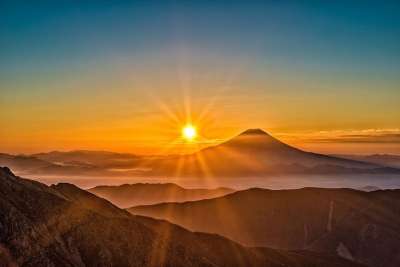 富士山 日本 火山 山 神秘 日出 阳光 景观 自然 山