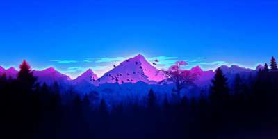 山 全景 森林 自然 插画师 黑暗的 夜晚 深蓝色