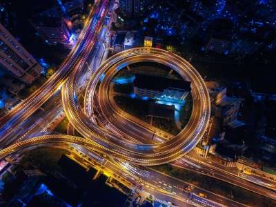 街道 夜晚 灯 圆圈 高速公路 顶视图 城市景观 鸟瞰图 城市的
