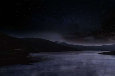 湖 水 星星 星空 多雾路段 蒸汽 夜晚 黑暗的 户外 荒野