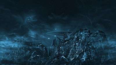 飞碟 山 幻想 多雾路段 宇宙 空间 外太空 星系 科幻小说