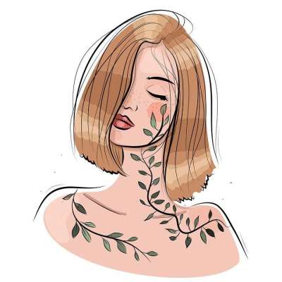 女士 树叶 肖像 美丽的 可爱的 脸 女孩 春天 画画 艺术品