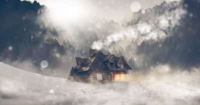 冬天 雪 房子 景观 小木屋 树木 多雾路段 暴风雪 光 炫