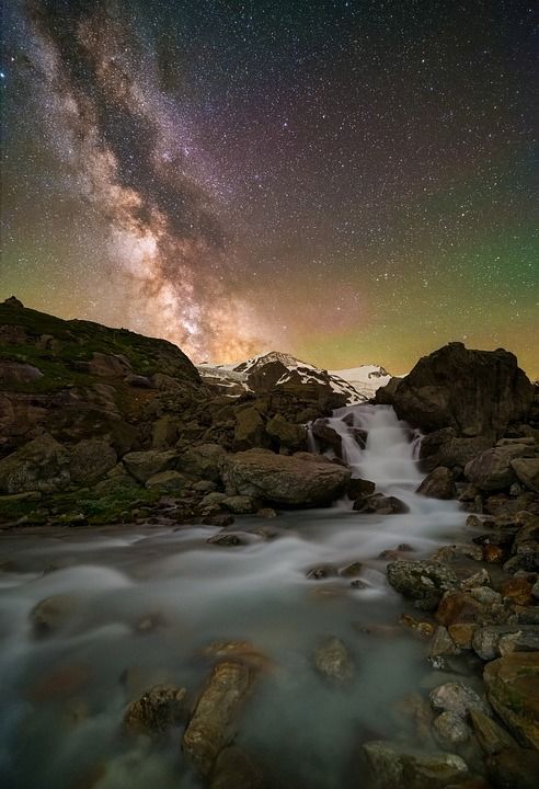 银河 河 星空 景观 夜晚 天空 星星 溪 山 夜空 银河