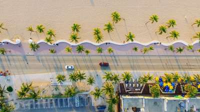 海滩 建筑物 汽车 棕榈树 路 沙 海滩边 海滨 街道 阴影