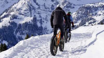 雪 山 胖自行车 冬天 山地自行车 山地车 骑自行车 自行车