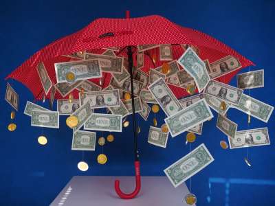 礼品 钱雨 美元雨 雨伞 礼物 礼物创意 硬币 似乎 硬钱 钱
