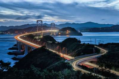 景观 晚上 小鸣门桥 火影忍者海峡 四国 海 车灯轨迹 日本 海