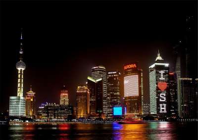 上海 中国 天际线 建筑物 结构 塔 高楼 灯 引领 水