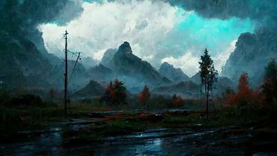 景观 山 艺术 风景插画 数码插画 墙纸 背景 云 幻想 Ai