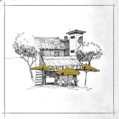 房子 树木 草图 线条艺术 街头素描 街头风 房子素描 家 线描