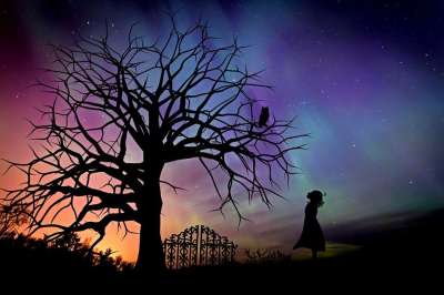 女孩 星空 傍晚的天空 童话 幻想 神秘 星星 天堂 梦 黄昏