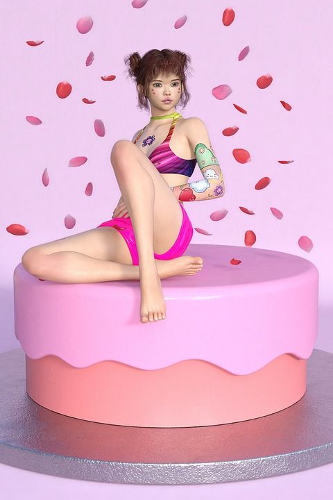 女孩 肖像 青少年 女士 姿势 模型 角色扮演 花瓣 生日蛋糕