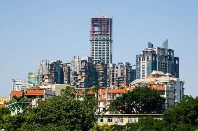 高楼 房子 红瓦 绿树 中国 市 城市的 视图 高楼 高楼