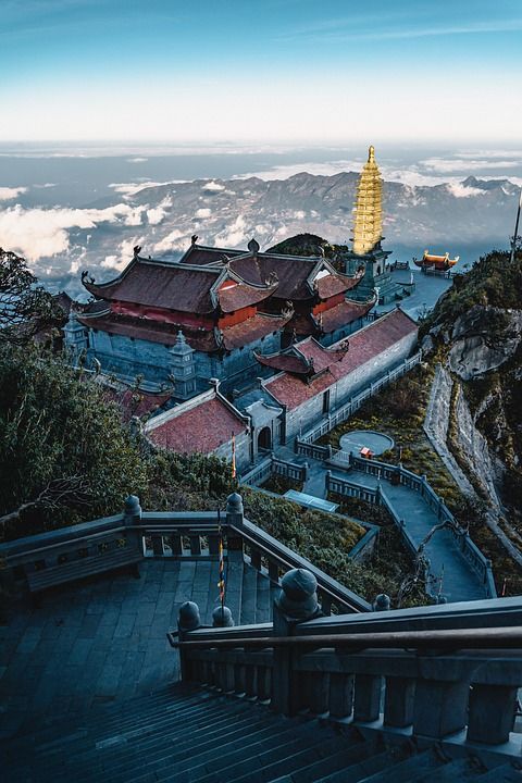 寺庙 楼梯 山 建筑物 古老的 结构 看法 旅游景点 越南