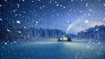 雪 童话故事 圣诞节 森林 房子 自然 吸烟 夜晚