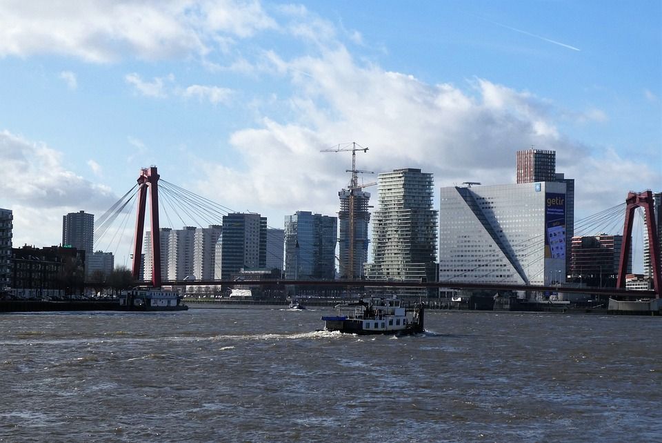 河, 天际线, 港口, 运输, 鹿特丹, 城市景观, 平坦的, 高楼, 城市的