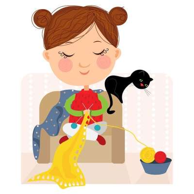 针织 猫 提示 年轻女子 织针 编织