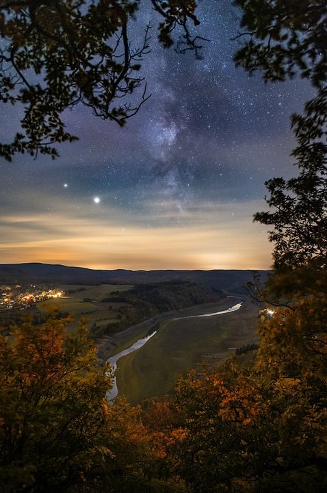 银河 星系 领域 河口 草地 景观 树木 树叶 叶子