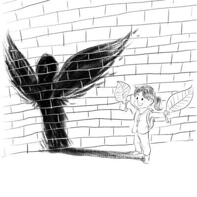 漫画 绘画 女孩 飞行 翅膀