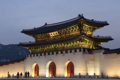 韩国 世宗路 光化门 紫禁城 历史地标 汉城 景福宫 夜景 传统